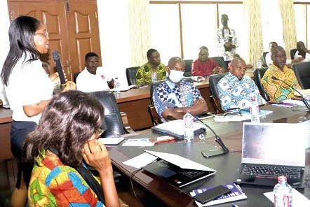 Ernesticia Lartey Asuinura (left), Executive Director of the Ghana Book Development Council, addressing the participants at the engagement in Accra.Picture: GABRIEL AHIABOR